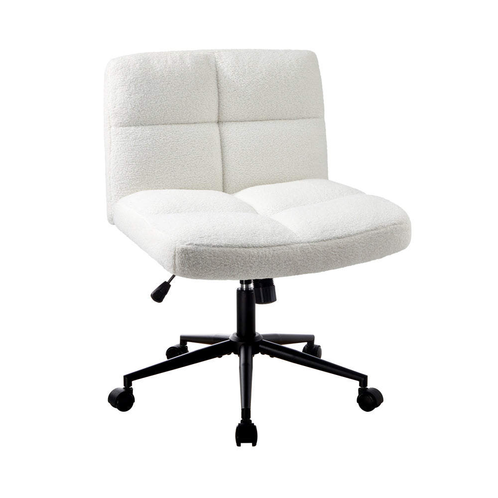 Oikiture Armless Office Chair Wide Seat with Wheels Boucle White