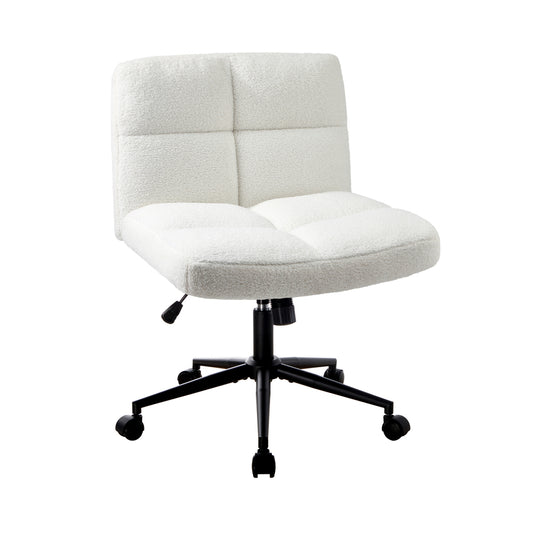 Oikiture Armless Office Chair Wide Seat with Wheels Boucle White