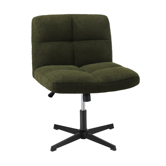Oikiture Armless Office Chair Wide Seat No Wheels Boucle Green
