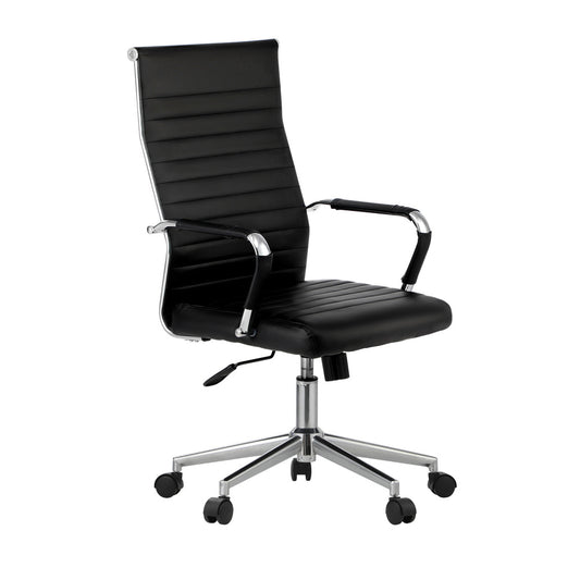 Oikiture Swivel Office Chair High Back Leather Black
