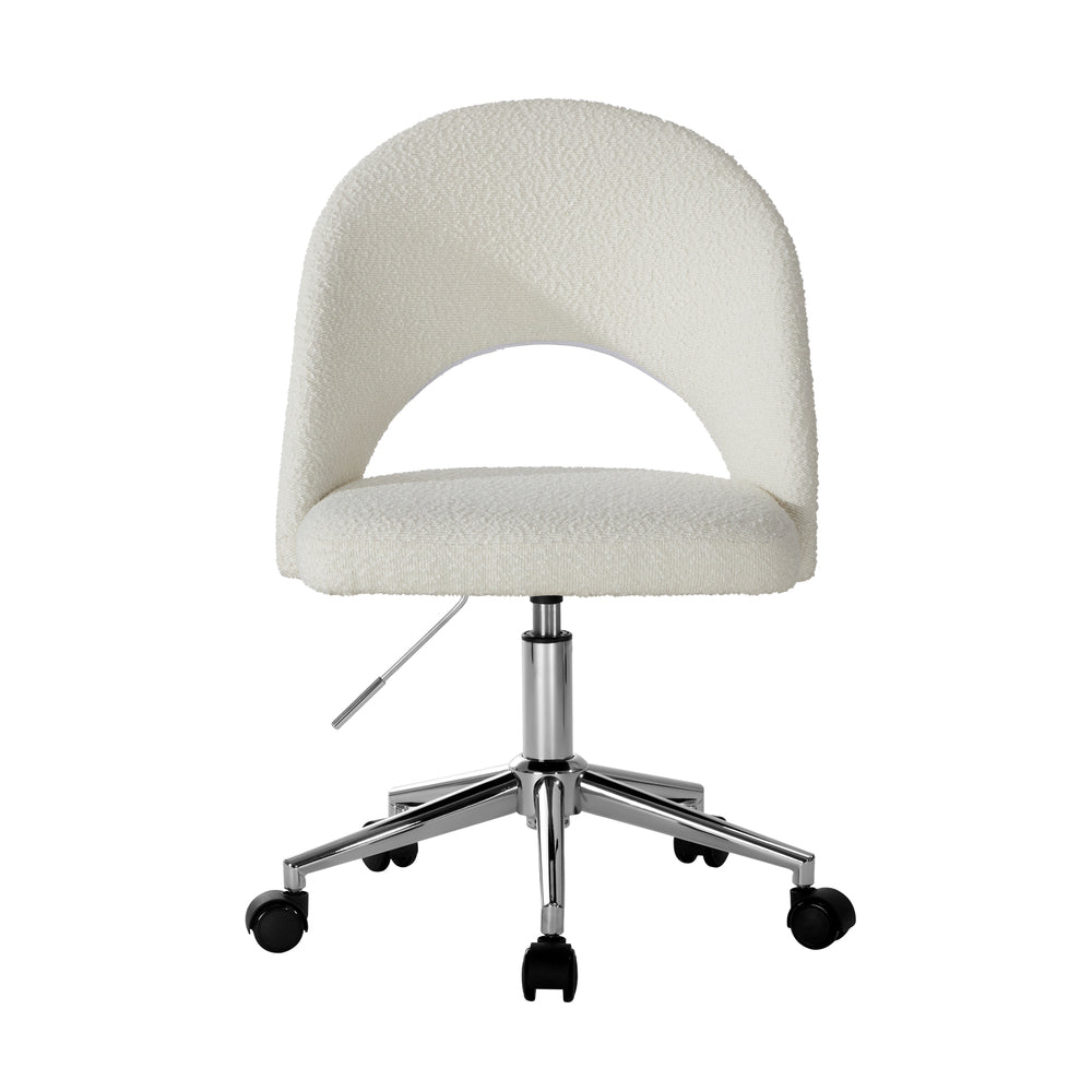 Oikiture Hollow Armless Home Office Chair Boucle White&Silver