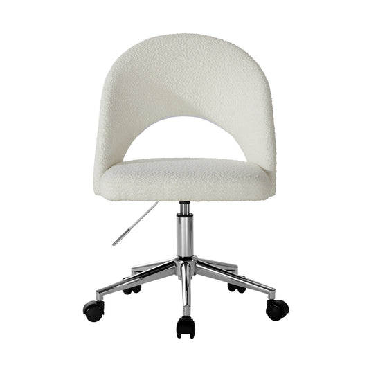 Oikiture Hollow Armless Home Office Chair Boucle White&Silver