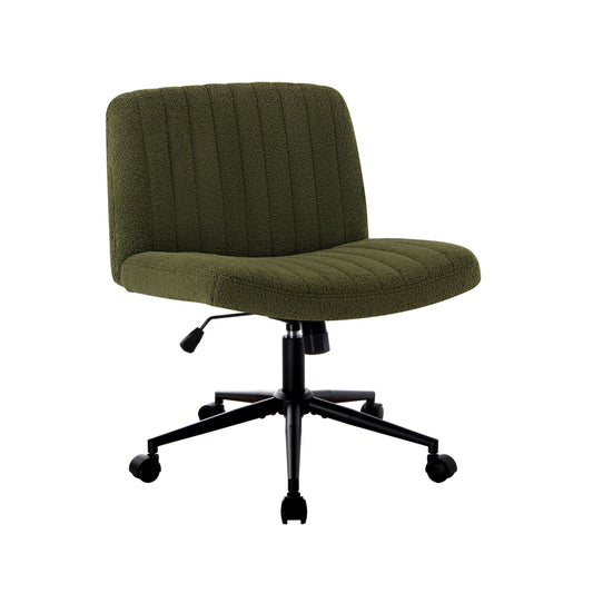 Oikiture Mid Back Armless Office Chair Wide Seat with Wheels Sherpa Green