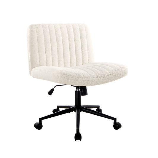 Oikiture Mid Back Office Chair Wide Seat with Wheels Sherpa White