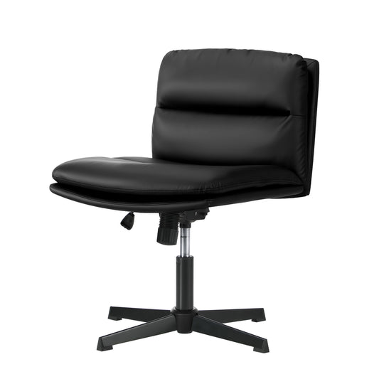 Oikiture Mid Back Armless Office Chair Wide Seat Leather Black