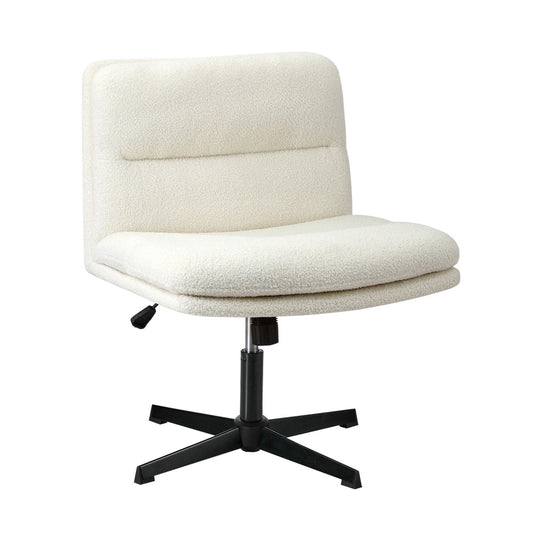 Oikiture Mid Back Armless Office Chair Wide Seat Boucle White