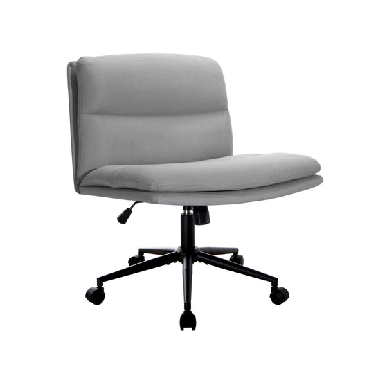 Oikiture Mid Back Office Chair Wide Seat Linen Grey with Wheels