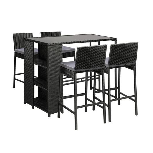 Livsip Outdoor Bar Table Stools Set Rattan 5 Piece