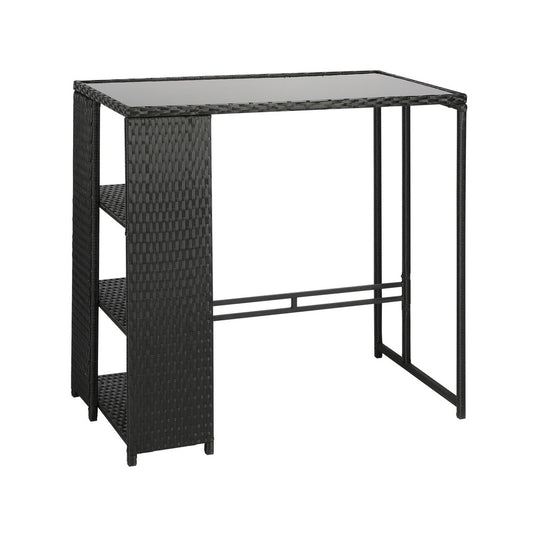Livsip Rattan Outdoor Bar Table Glass Top Steel Frame