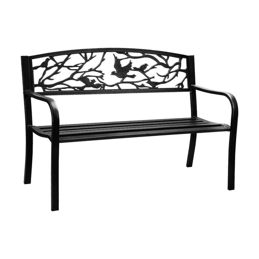 Livsip Garden Bench 3 Seater Bird Pattern Black