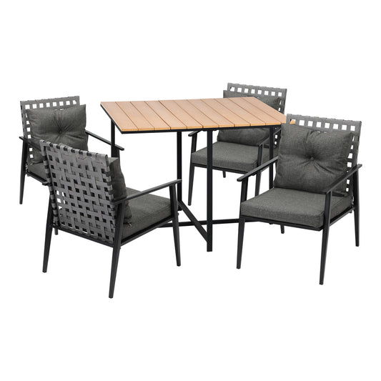 Livsip 5PCS Outdoor Dining Set Wood-plastic Table and Rattan Chairs