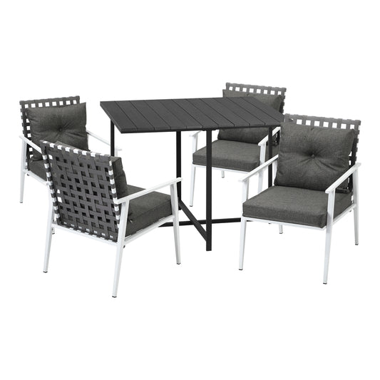 Livsip Outdoor Dining Set Balck Table Rattan White Chairs 5PC