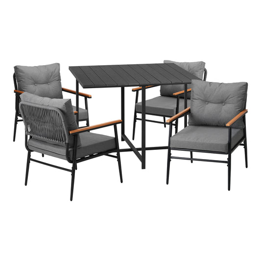 Livsip Outdoor Dining Set Garden Black Table and Chairs 4 Seater