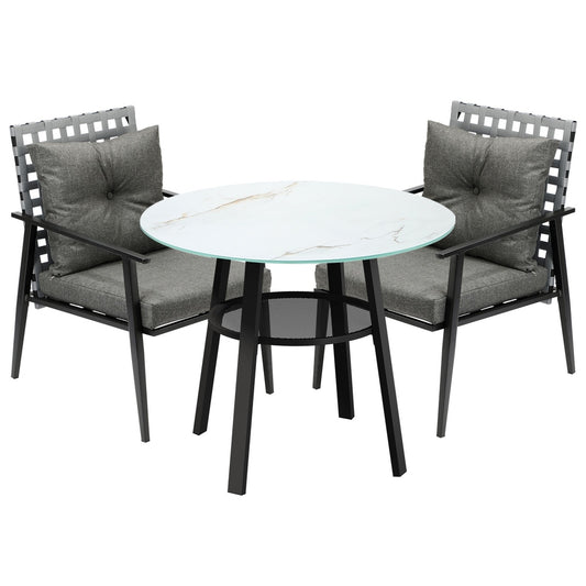 Livsip Outdoor Dining Set 2 Seater Rattan Armchair Glass Table