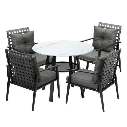 Livsip Outdoor Dining Set 4 Seater Rattan Armchair Glass Table