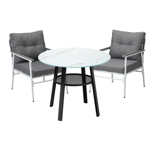 Livsip Outdoor Dining Set 2 Seater Marble Tempered Glass Table