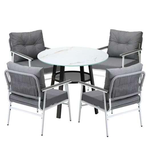 Livsip Outdoor Dining Set 4 Seater Marble Tempered Glass Table