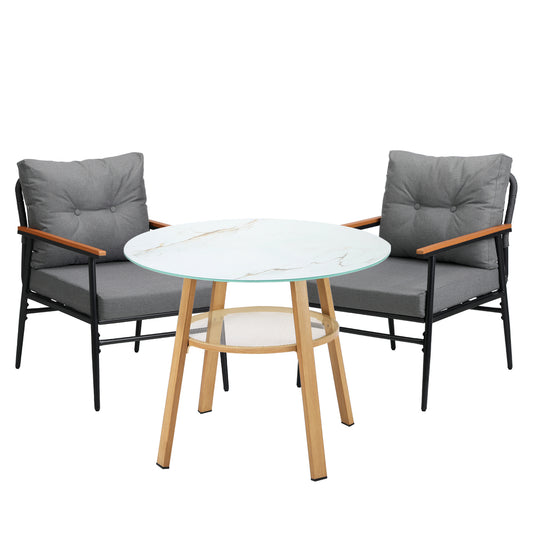 Livsip 3PCS Outdoor Furniture Dining Set Table with Storage Shelf