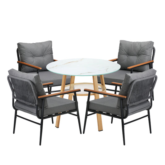 Livsip 5PCS Outdoor Furniture Dining Set Table with Storage Shelf