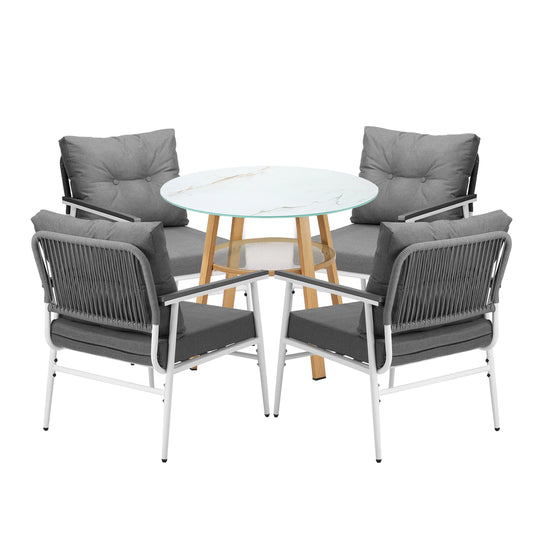 Livsip Outdoor 5PCS Dining Set Table with Storage Shelf