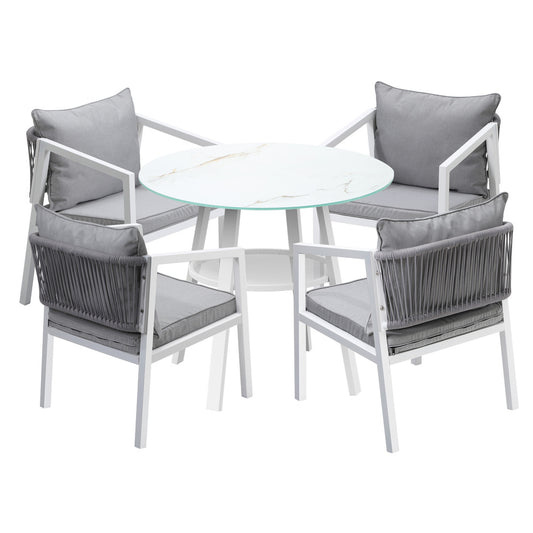 Livsip Outdoor Dining Setting Lounge Chair Bistro Set 5PCS White