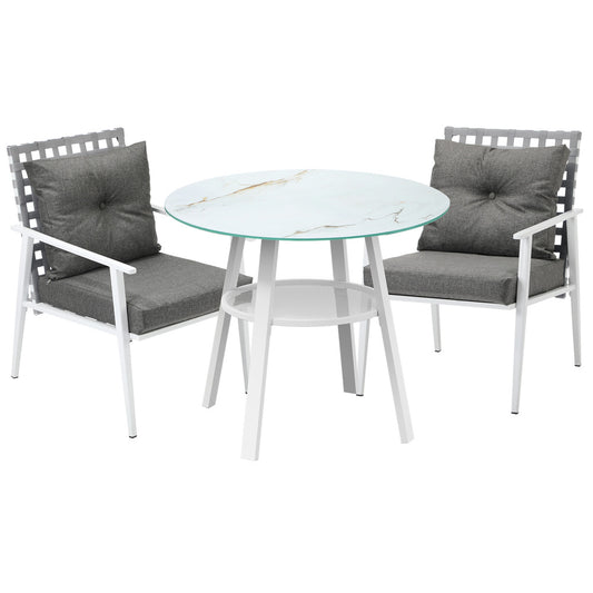 Livsip Outdoor Dining Set 3PCS Marble Table Rattan Chair