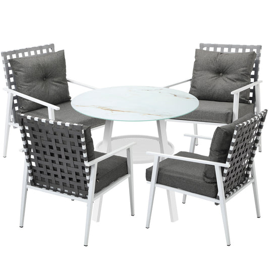 Livsip Outdoor Dining Set 5PCS Marble Table Rattan Chair