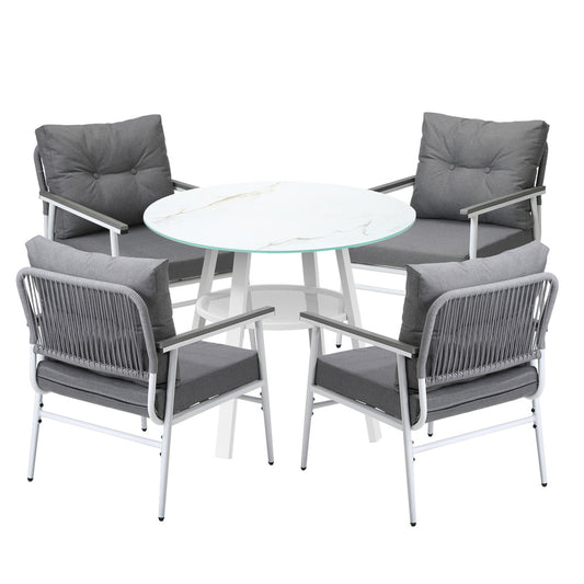 Livsip Outdoor Dining Setting 4 Seater Tempered Glass Table