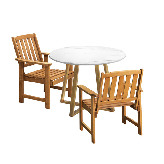 Livsip Outdoor Patio Set Solid Wood Chair&Table 3PC