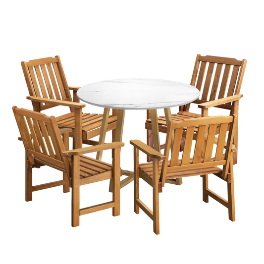 Livsip Outdoor Patio Set Solid Wood Chair&Table 5PC