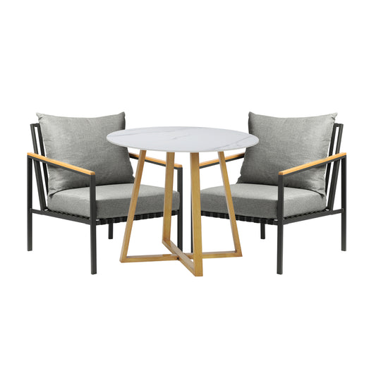 Livsip 3PCS Outdoor Dining Set Sintered Stone Table&Sofa Chairs