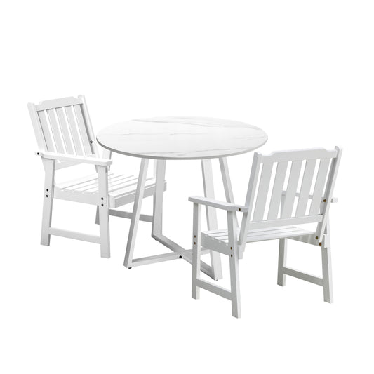 Livsip 3PCS Outdoor Dining Set Table&Solid Wood Chair