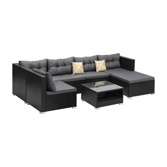 Livsip Outdoor Lounge Setting 7pc Wicker Sofa Set Rattan