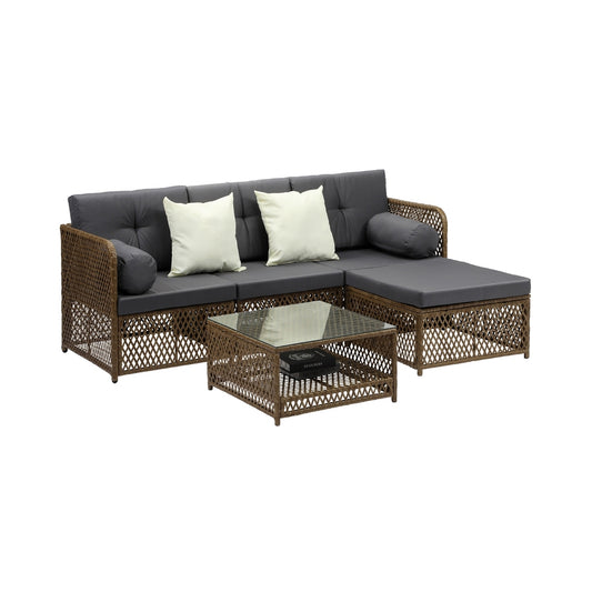 Livsip Outdoor Furniture Lounge Setting 4 Seater Wicker Sofa Set