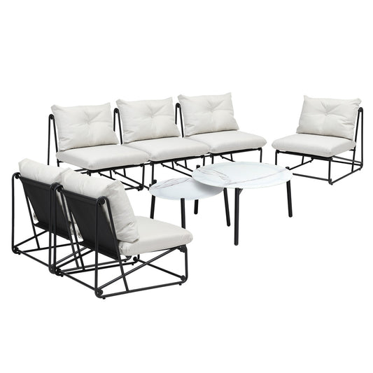 Livsip 8PCS Outdoor Sofa Set 2-in-1 Coffee Table with Chairs Beige