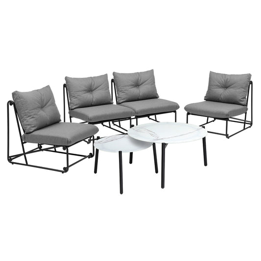 Livsip 6PCS Outdoor Sofa Set Nesting Coffee Table with Chairs Grey