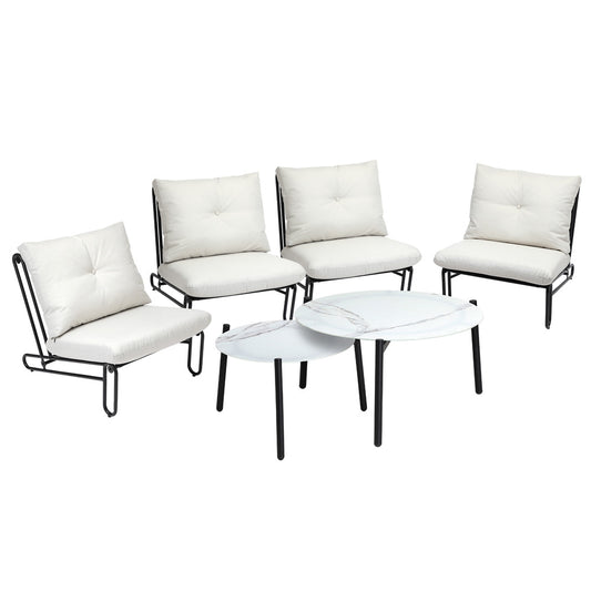 Livsip 6PCS Outdoor Sofa Set 2-in-1 Coffee Table with Chairs Beige