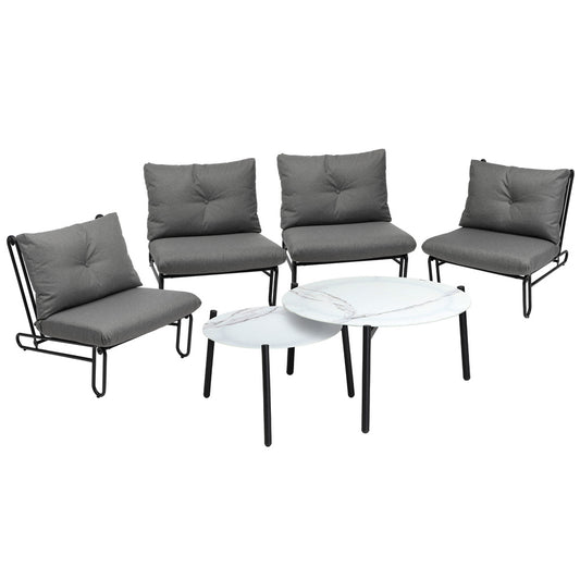 Livsip 6PCS Outdoor Sofa Set 2-in-1 Coffee Table with Chairs Grey