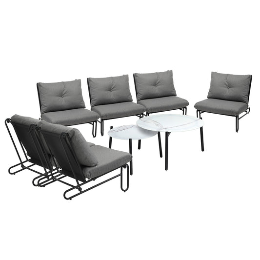 Livsip 8PCS Outdoor Sofa Set Nesting Coffee Table with Chairs Grey