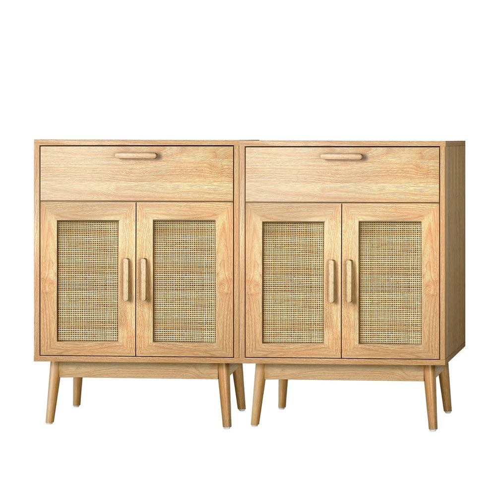 Oikiture 2x Buffet Sideboard Rattan Cupboard Cabinet Storage
