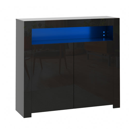 Oikiture Buffet Sideboard LED RGB High Gloss 2 Doors Black