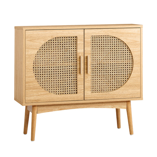Oikiture Rattan Sideboard Hallway Shelf Wood
