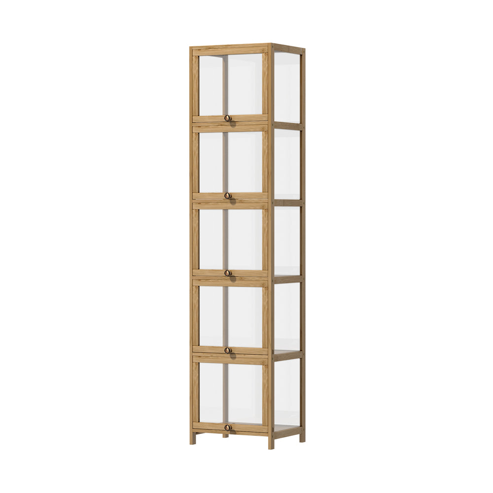 Oikiture Display Cabinet Slim 5-Tier Shelves Clear Oak