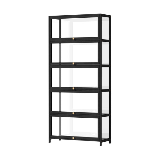 Oikiture Display Cabinet 5 Tiers Clear Door Black