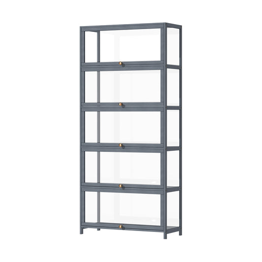 Oikiture Display Cabinet 5 Tiers Clear Door Grey