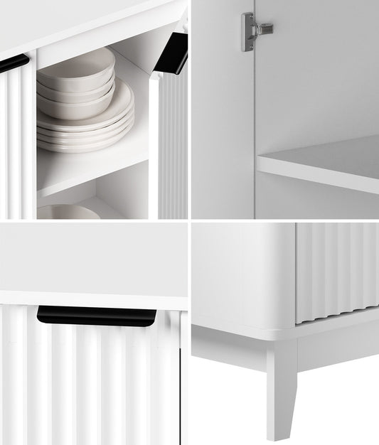 Oikiture Buffet Sideboard Storage Cabinet 4 Doors Cupboard White