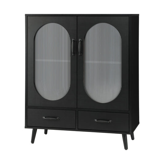 Oikiture Sideboard with Pull Up Drawers and Glass Doors