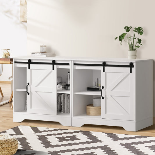 Oikiture 2x Buffet Sideboard Cabinet Storage Cupboard White