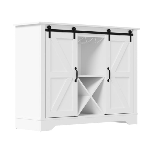 Oikiture Sideboard Buffet Wine Rack Sliding Door 5 Shelves White