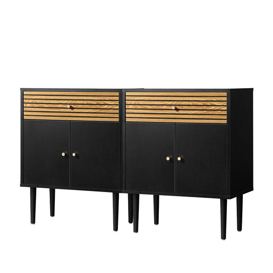 Oikiture 2x Sideboard Buffet Storage Cabinet Cupboard Black and Wood